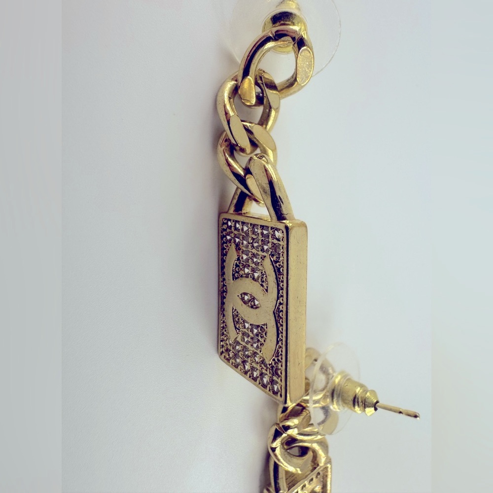 CHANEL Crystal Chain CC Earrings Authentic Vintage Chanel 1995 - Picture 2 of 11